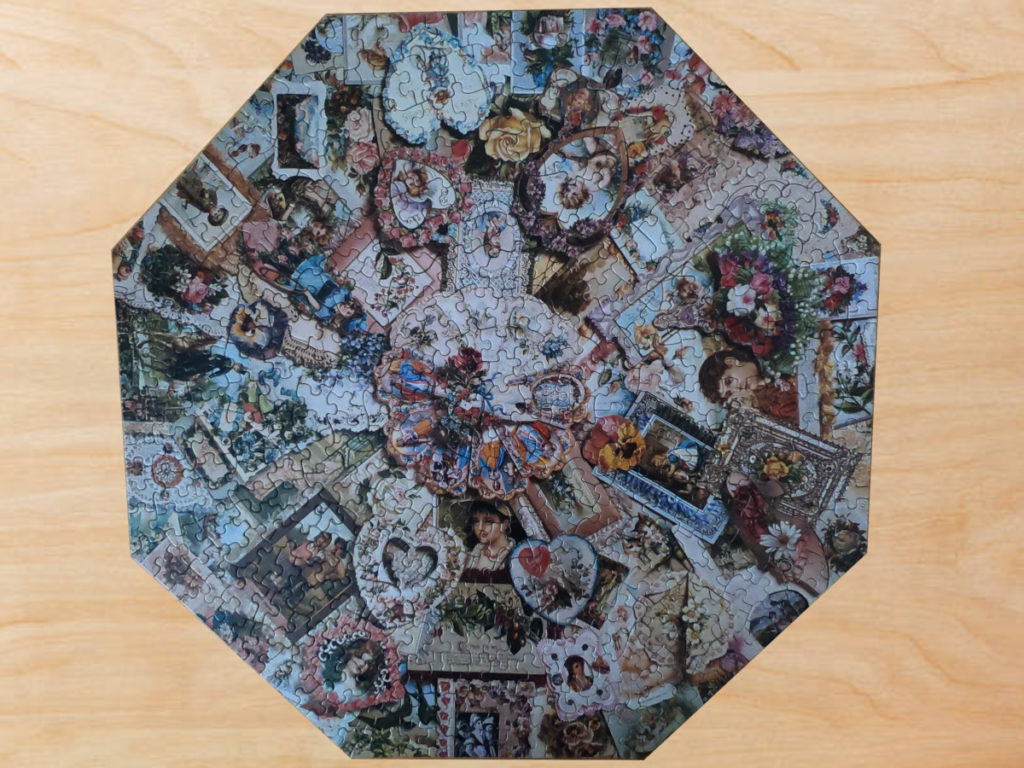 Octagonal puzzle, Sweet Sentiments, 500 piece jigsaw puzzle.