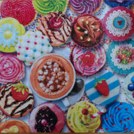 Finished puzzle of Cupcakes and Cocoa by Aimee Stewart, Buffalo Games Vivid Collection, 1000pc