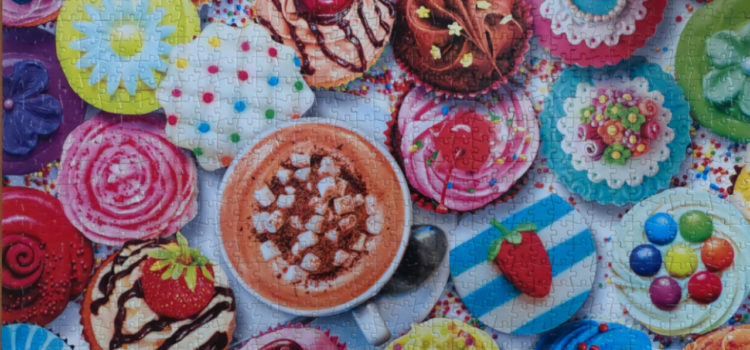Finished puzzle of Cupcakes and Cocoa by Aimee Stewart, Buffalo Games Vivid Collection, 1000pc
