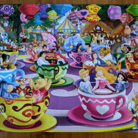 Disney characters riding Mad Tea Cup