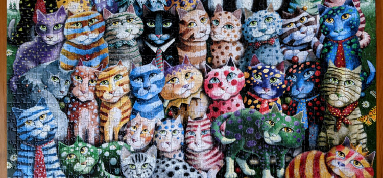Colorful portrait of a cat family reunion