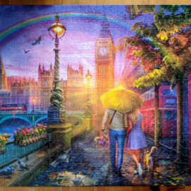 London Rain, romantic stroll along Thames