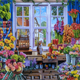Quaint flower shoppe filled with an assortment of colorful flowers